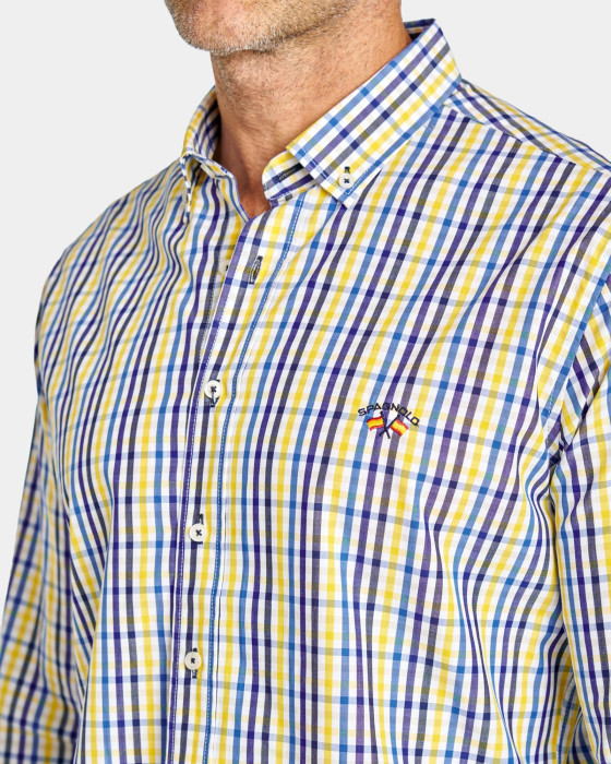 Camisa de hombre Spagnolo Popelín cuadros amarillo 2