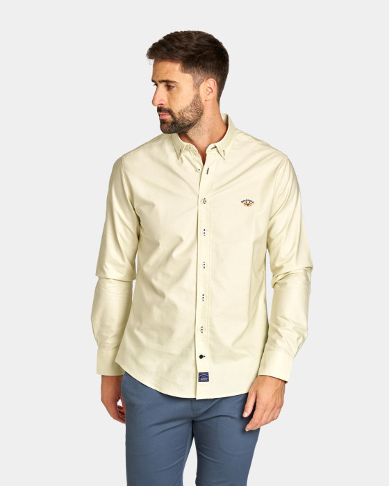 Camisa de hombre oxford Spagnolo Liso light beige 1