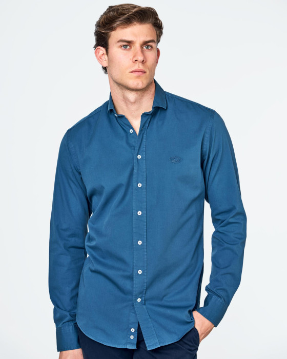 Camisa de hombre gabardina tp Spagnolo Liso smart azul 1