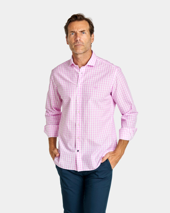 Camisa de hombre semihilo cuadros Spagnolo Vichy smart rosa 1