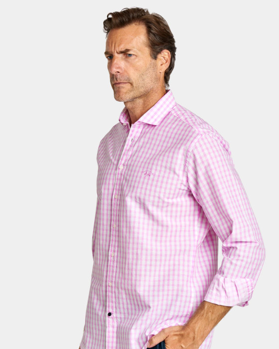 Camisa de hombre semihilo cuadros Spagnolo Vichy smart rosa 2