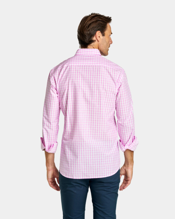 Camisa de hombre semihilo cuadros Spagnolo Vichy smart rosa 3