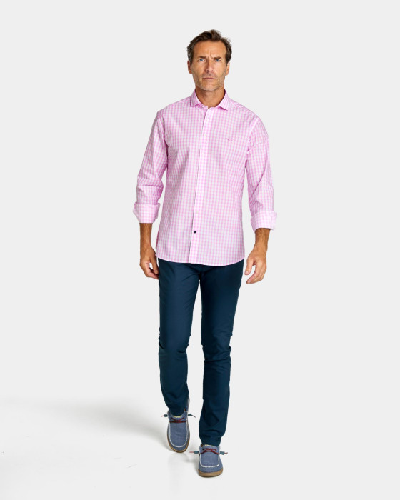 Camisa de hombre semihilo cuadros Spagnolo Vichy smart rosa 4
