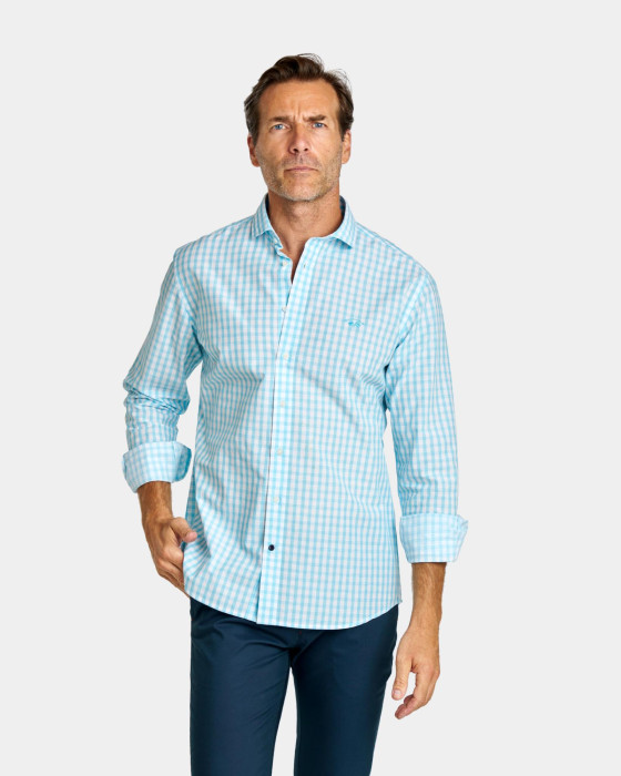 Camisa de hombre semihilo cuadros Spagnolo Vichy smart azul 2
