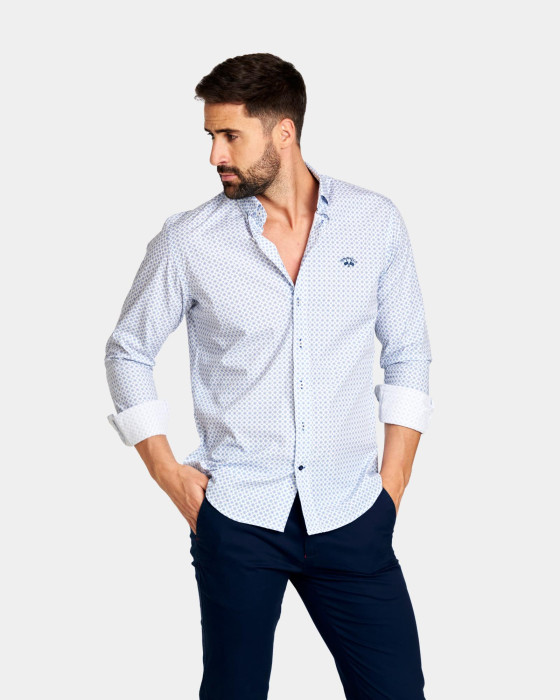 Camisa de hombre popelín Spagnolo Estampado smart azul 1