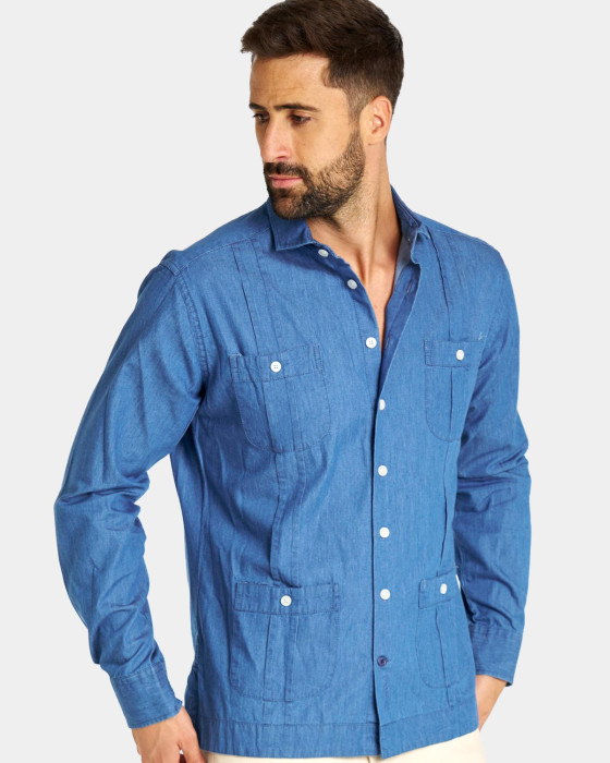 Camisa cubana de Spagnolo Hombre denim azul 1