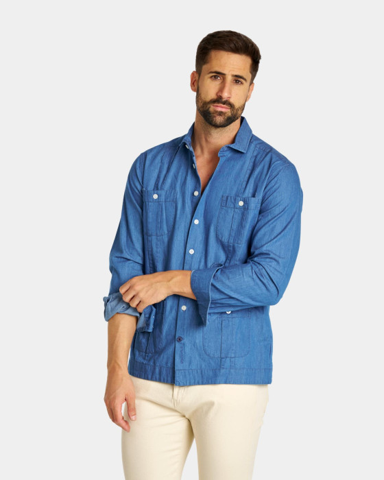 Camisa cubana de Spagnolo Hombre denim azul 2