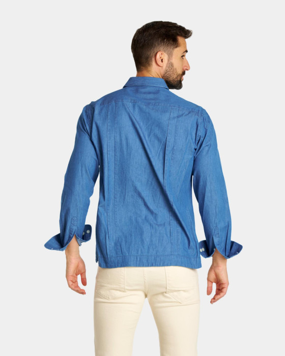 Camisa cubana de Spagnolo Hombre denim azul 3