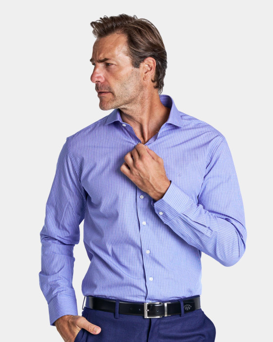 Camisa de hombre jacquard cuadros Spagnolo Platinum smart azul 1