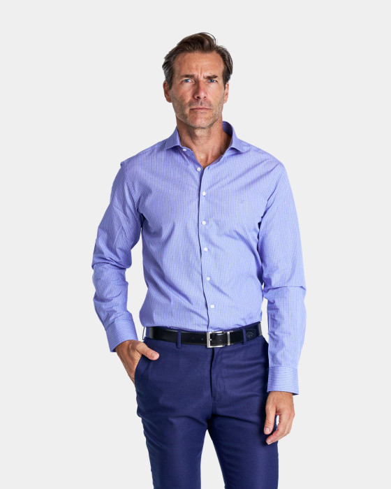 Camisa de hombre jacquard cuadros Spagnolo Platinum smart azul 2