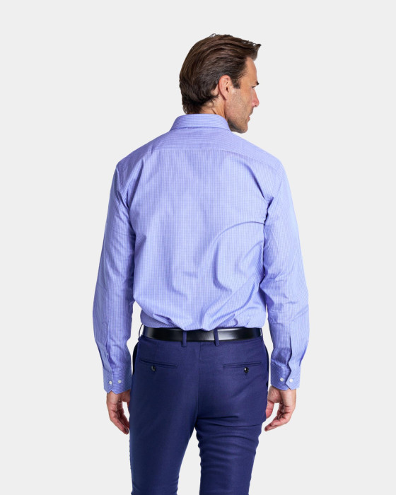 Camisa de hombre jacquard cuadros Spagnolo Platinum smart azul 3