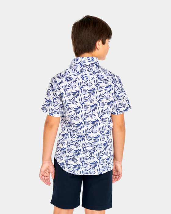 Camisa de niño popelín Spagnolo Estampado hojas marino 3