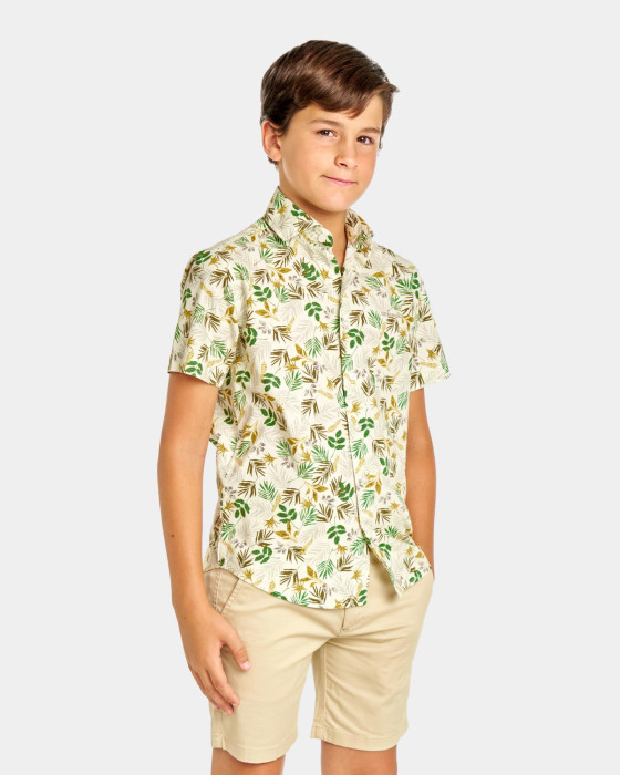 Camisa de niño popelín Spagnolo Estampado hojas verde 1