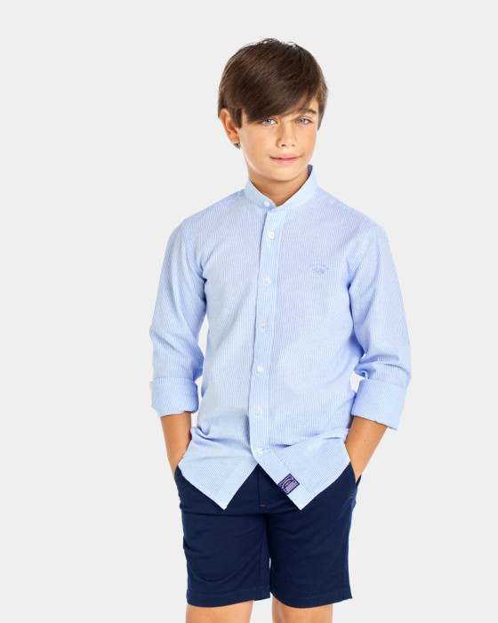 Camisa de niño popelín Spagnolo Rayas mao celeste 1