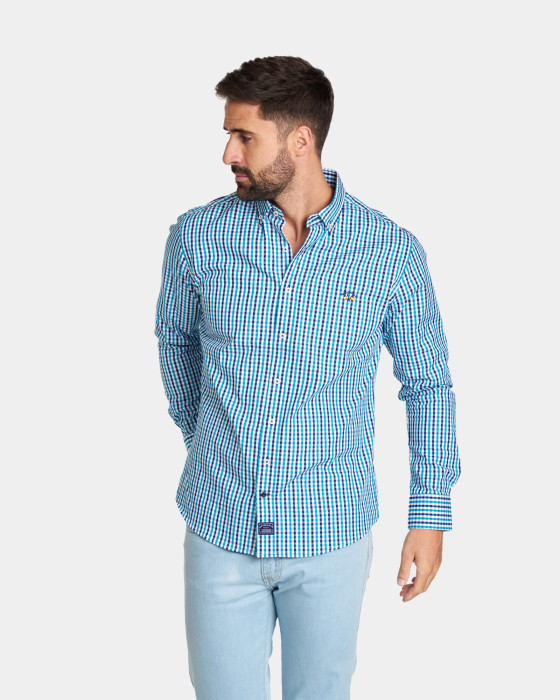 Camisa de hombre oxford Spagnolo Cuadros bicolor azul 1