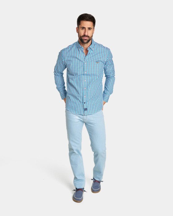 Camisa de hombre oxford Spagnolo Cuadros bicolor azul 4