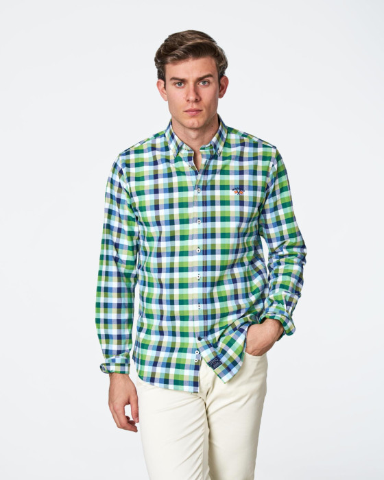 Camisa de hombre oxford Spagnolo Cuadros bicolor verde 2