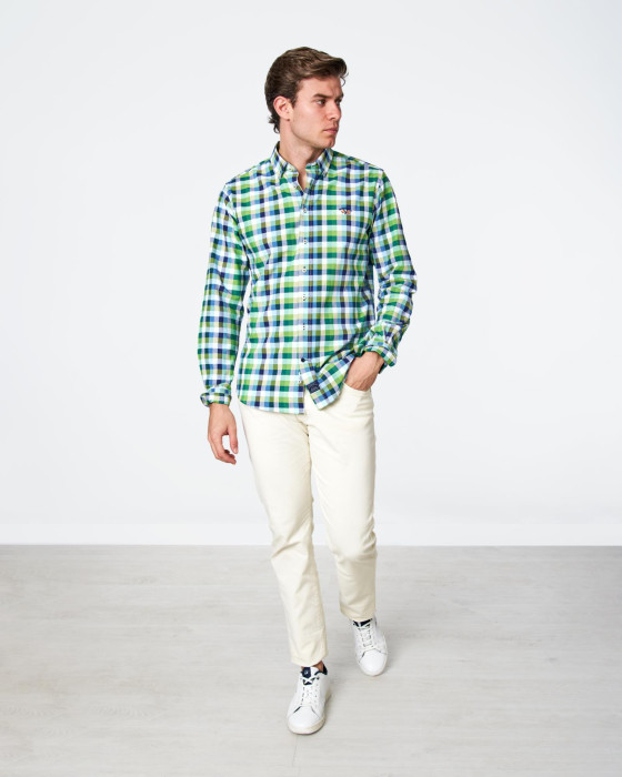 Camisa de hombre oxford Spagnolo Cuadros bicolor verde 4