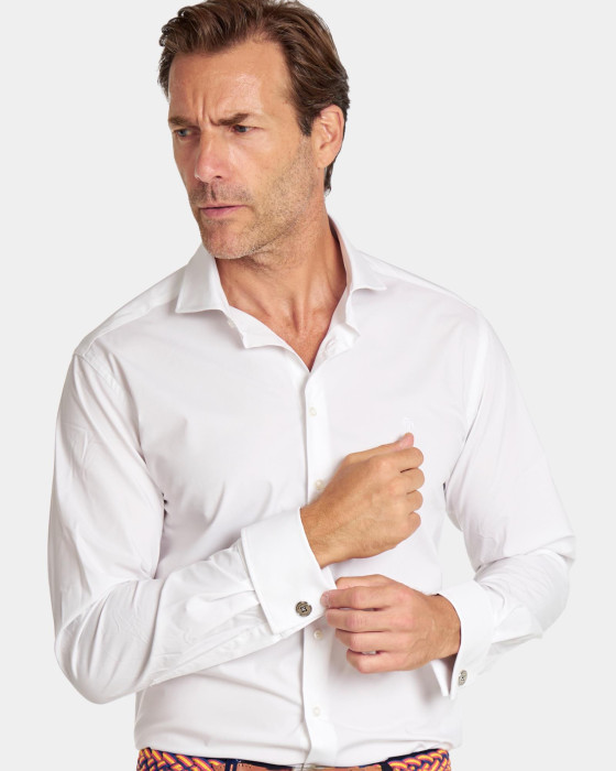 Camisa de hombre dobby Spagnolo Platinum liso blanco 1