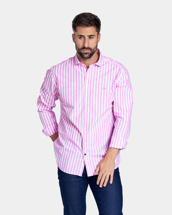 Camisa de hombre semihilo Spagnolo Rayas smart rosa 2