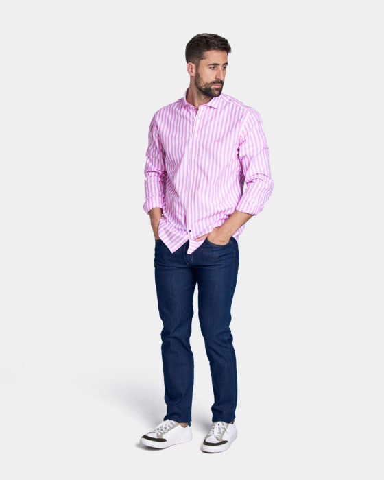 Camisa de hombre semihilo Spagnolo Rayas smart rosa 4