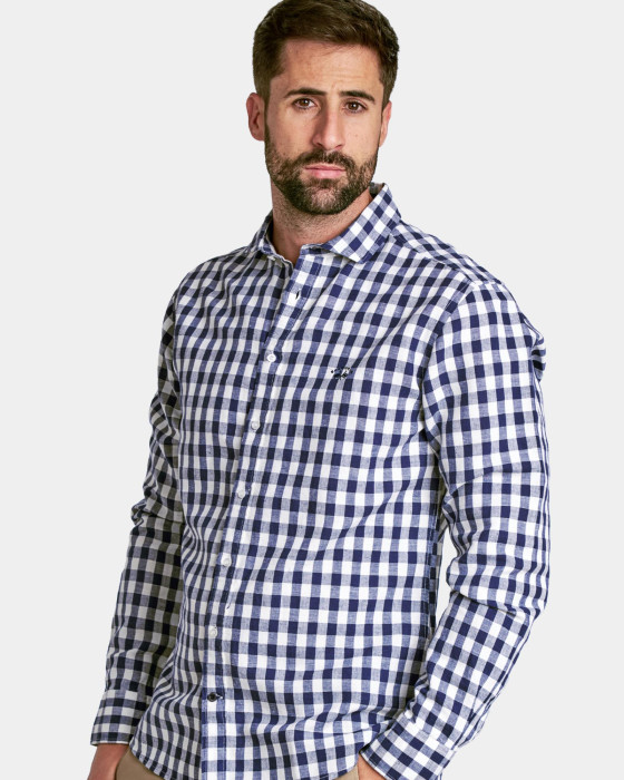 Camisa de hombre lino cuadros Spagnolo Vichy smart marino 1