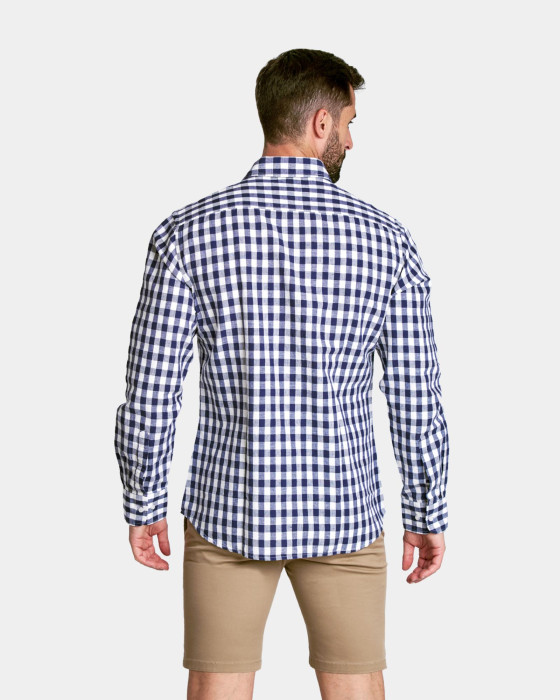 Camisa de hombre lino cuadros Spagnolo Vichy smart marino 3