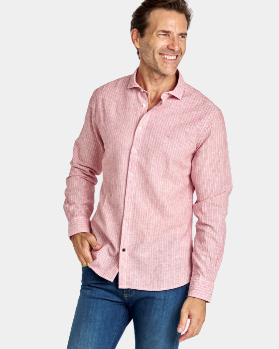 Camisa de hombre lino Spagnolo Rayas smart rosa 1