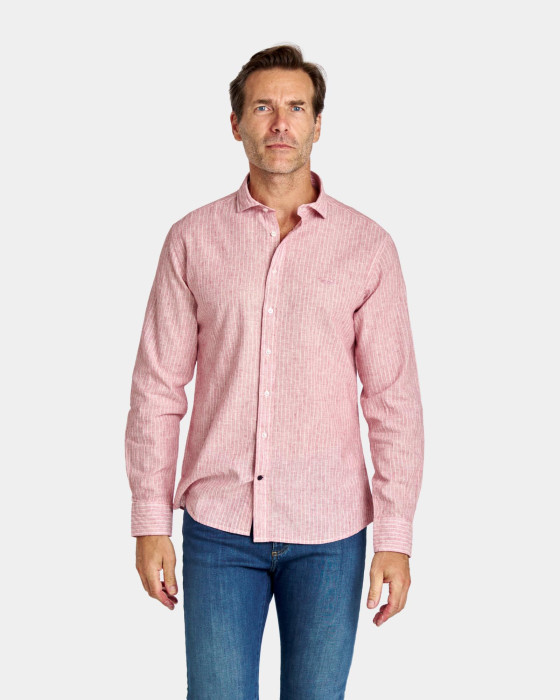 Camisa de hombre lino Spagnolo Rayas smart rosa 2