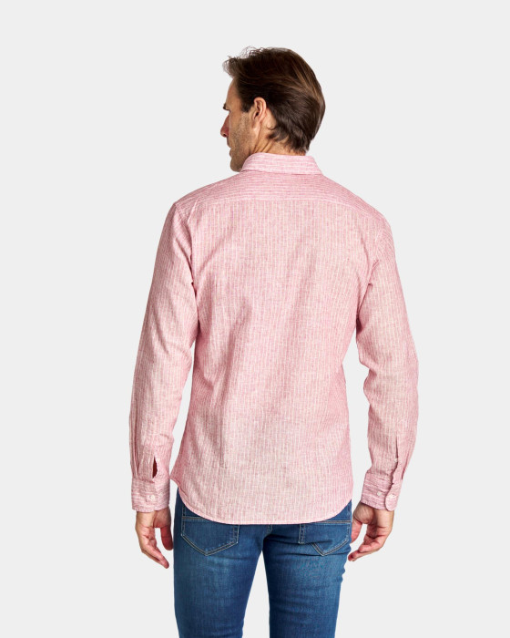Camisa de hombre lino Spagnolo Rayas smart rosa 3