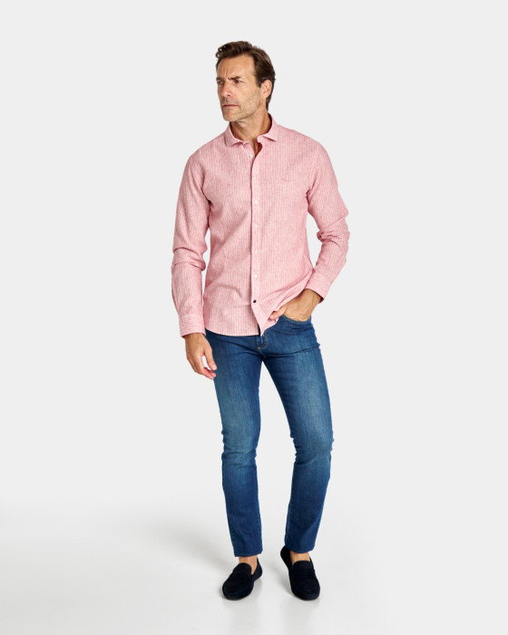 Camisa de hombre lino Spagnolo Rayas smart rosa 4