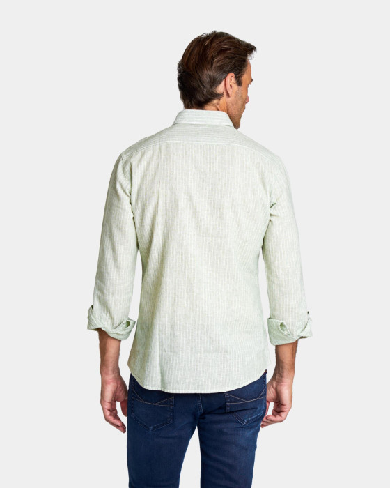 Camisa de hombre lino rayas Spagnolo Smart verde claro 3