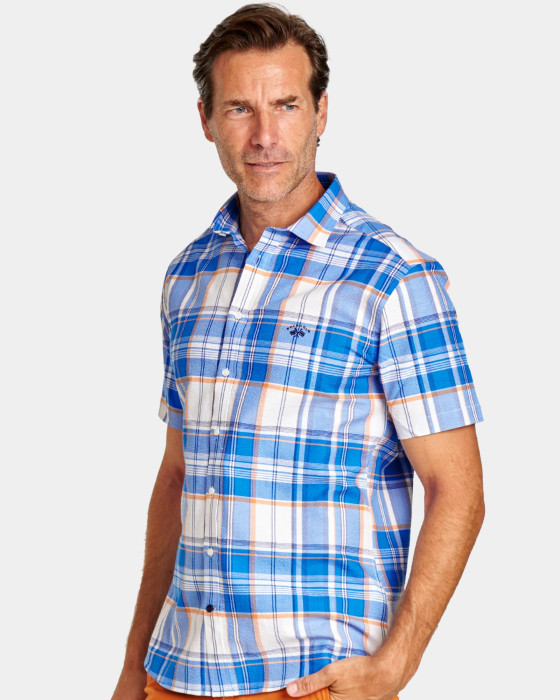 Camisa de hombre seesucker Spagnolo Cuadros smart azul 1