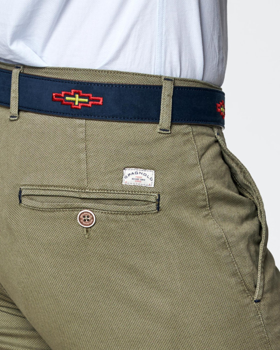 Pantalón chino de hombre Spagnolo gabardina elástica slim verde oliva 3