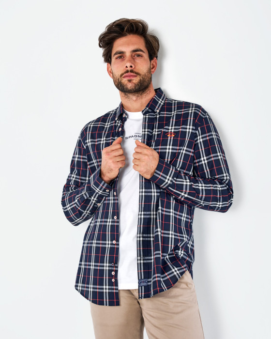 CAMISA POPELÍN ESTAMPADO CUADROS MULTICOLOR