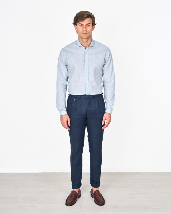 PANTALÓN LINO PINZAS MARINO