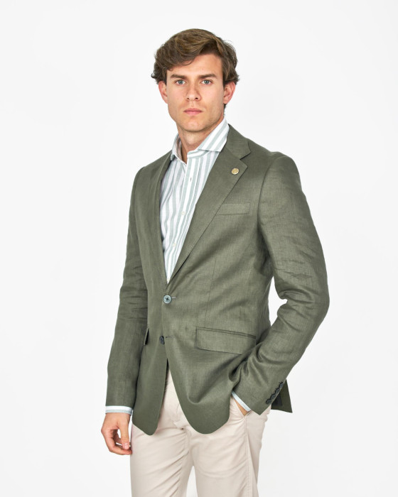 AMERICANA LINO BOLSILLOS SOLAPA VERDE