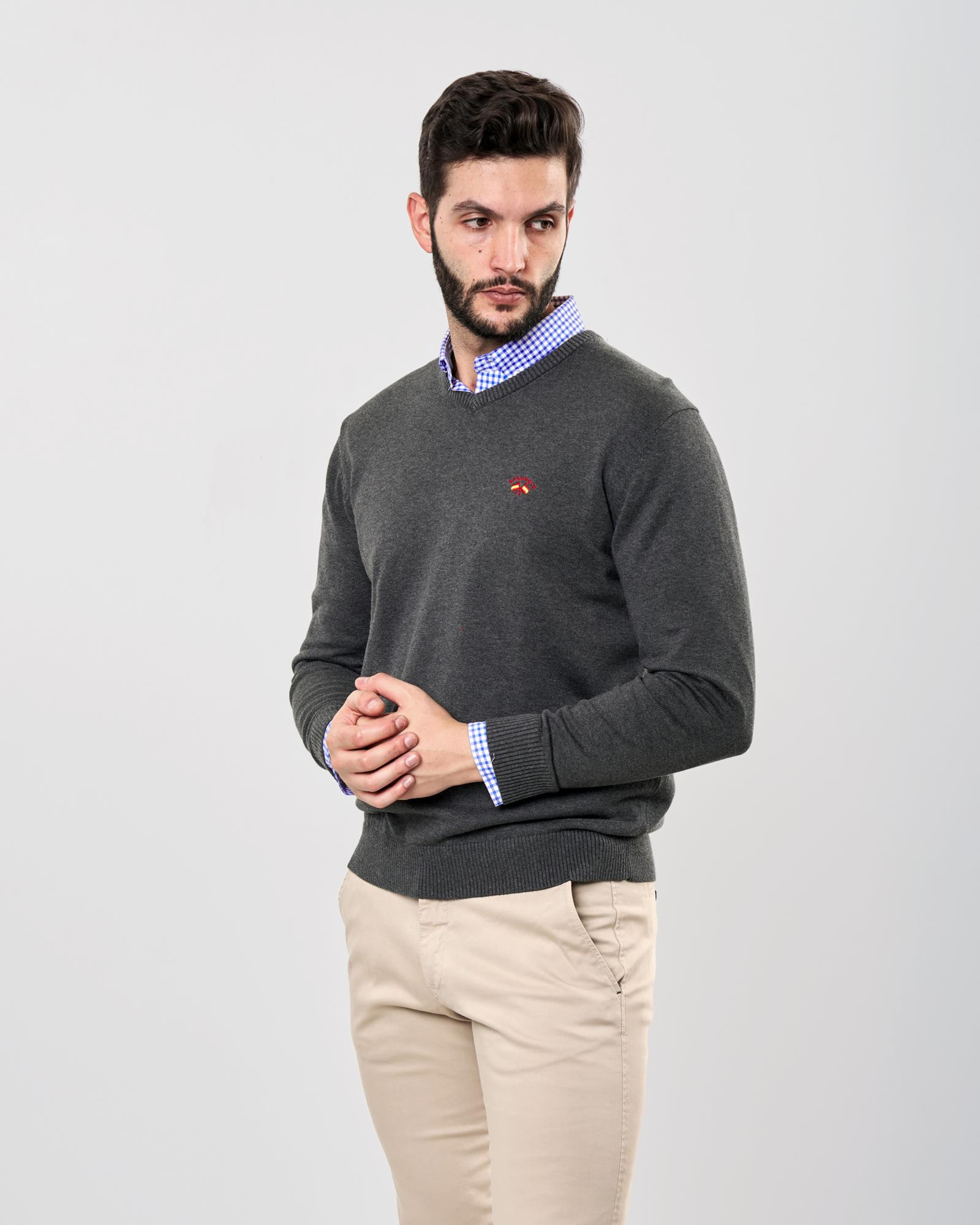 Jersey b sico pico hombre gris oscuro Spagnolo Color 000098 REF