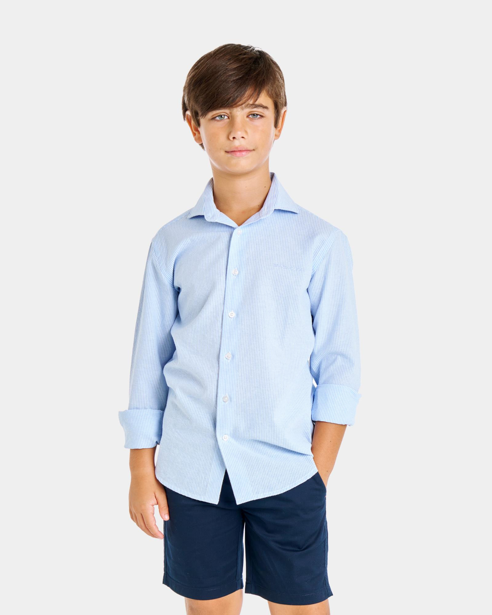 CAMISA DE NINO POPELIN RAYAS CELESTE Color 006201 REF. 006201 Talla 08