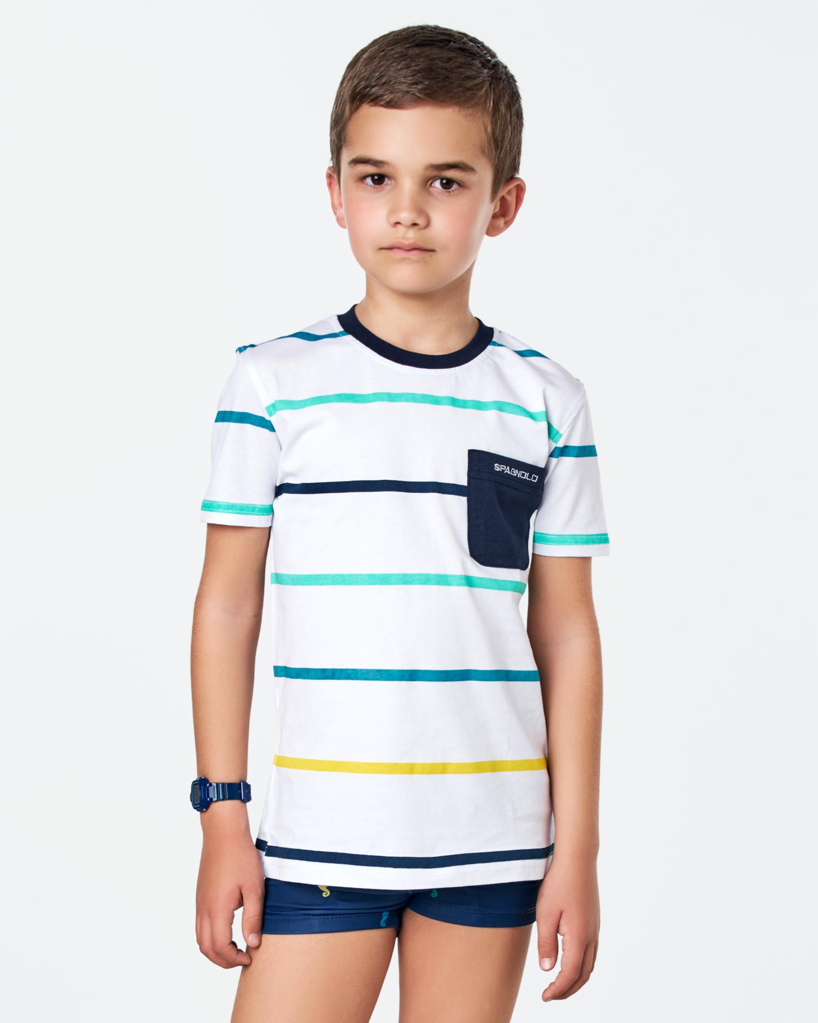 CAMISETA DE NINO PUNTO RAYAS BOLSILLO COLORES Talla 02 Color MULTICOLOR REF. 016875