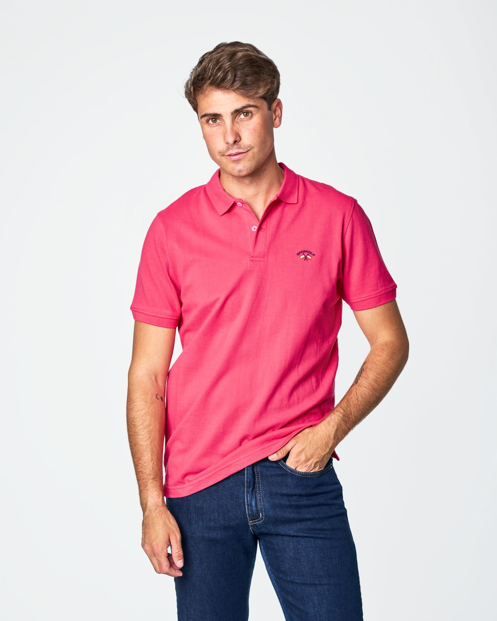 POLO DE HOMBRE PIQUE LISO FUCSIA Color CORAL REF. 000029 Talla XS