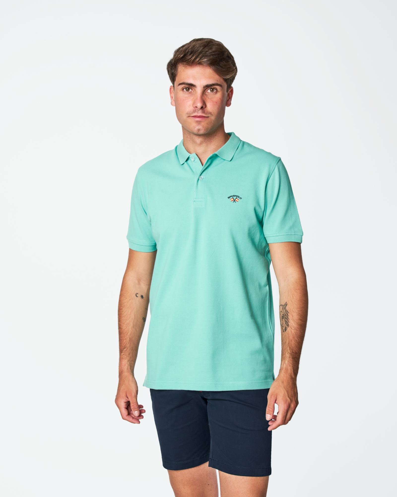 POLO DE HOMBRE PIQUE LISO TURQUESA Color VERDE AGUA REF. 000072 Talla XS