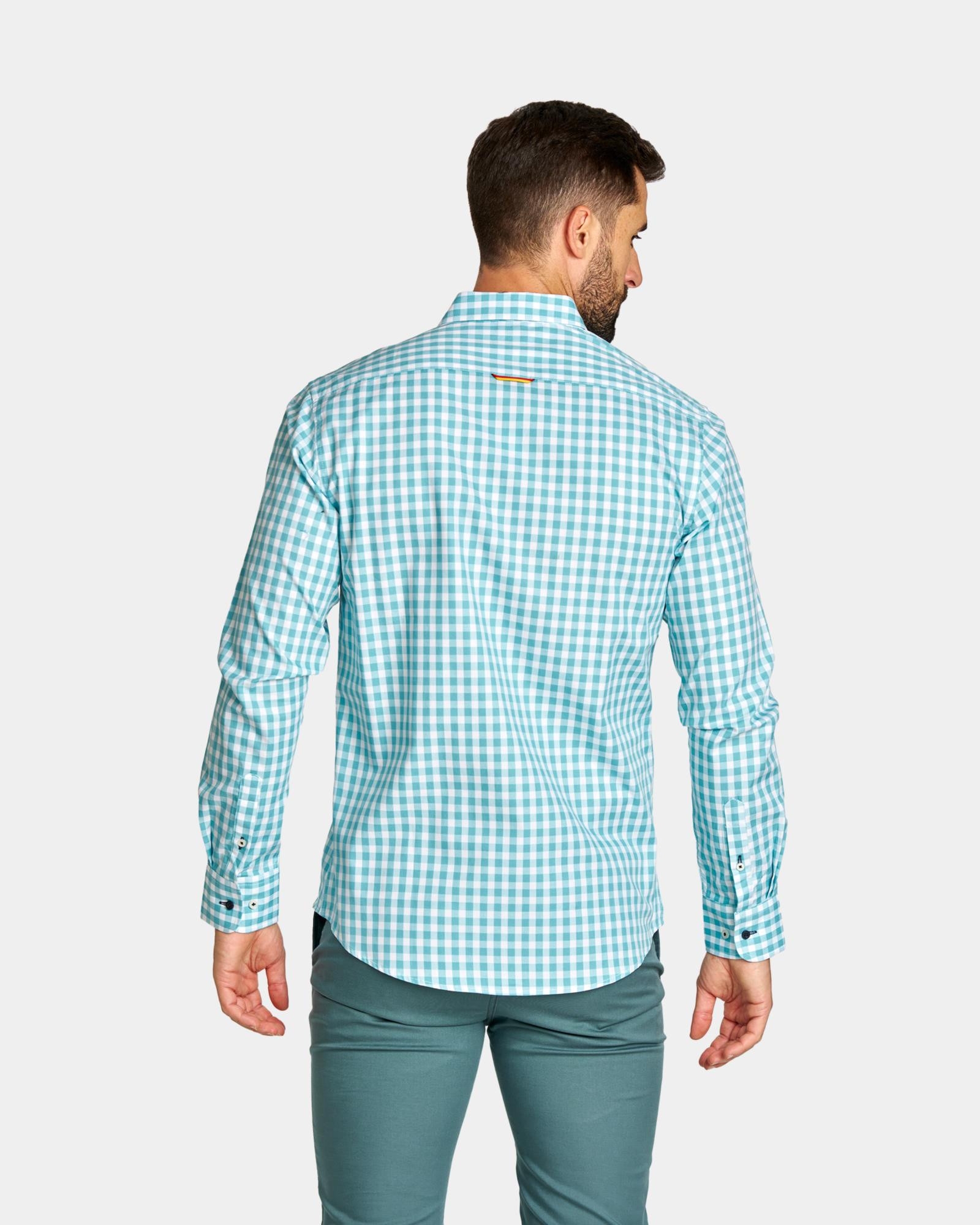CAMISA DE HOMBRE OXFORD CUADROS VERDE AGUA Talla 01 Color 007201 REF. 007201