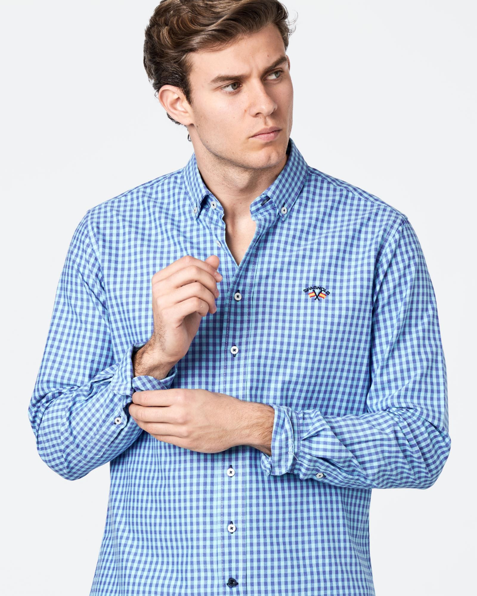 Camisa Oxford Cuadros Azul para Hombre Spagnolo Talla 01 Color ROSA REF. 006563