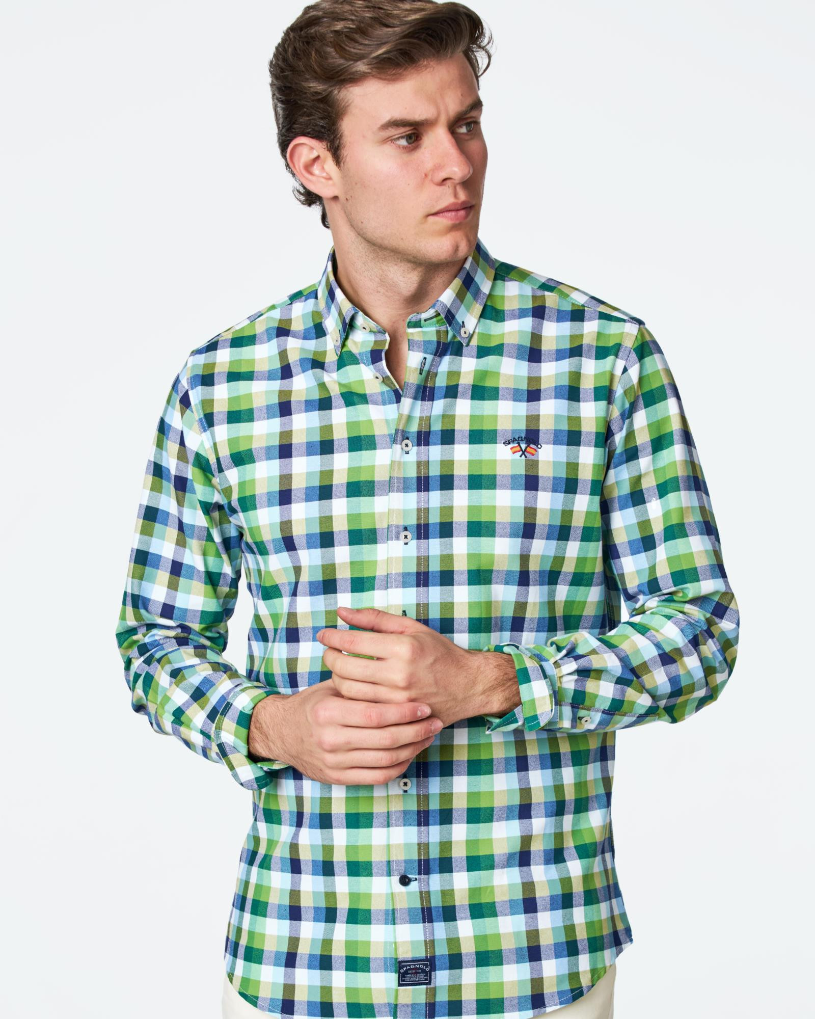 CAMISA DE HOMBRE OXFORD CUADROS BICOLOR VERDE Talla 01 Color BICOLOR VERDE REF. 740169