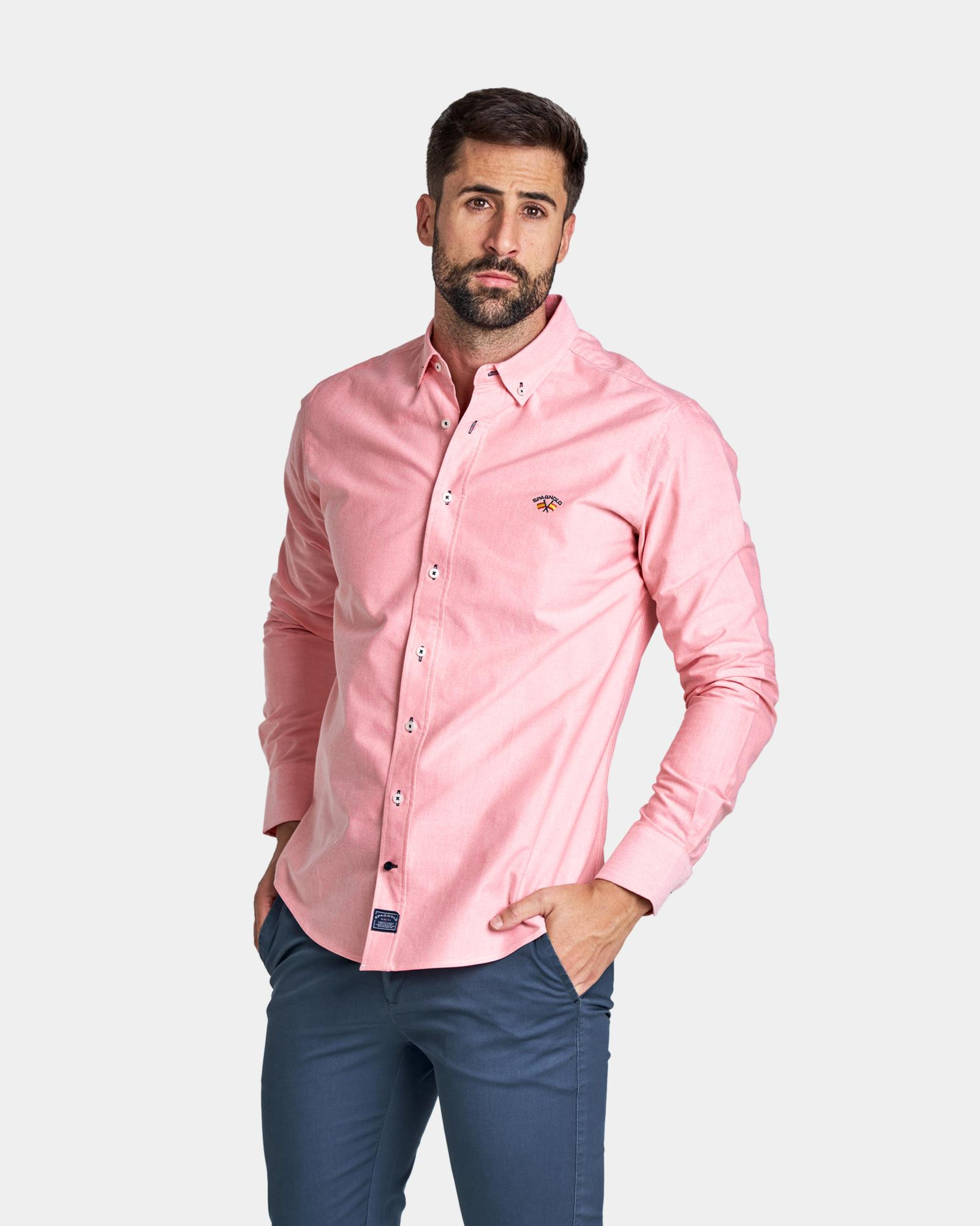 CAMISA DE HOMBRE OXFORD LISO SALMON Color 000051 REF. 000051 Talla 01