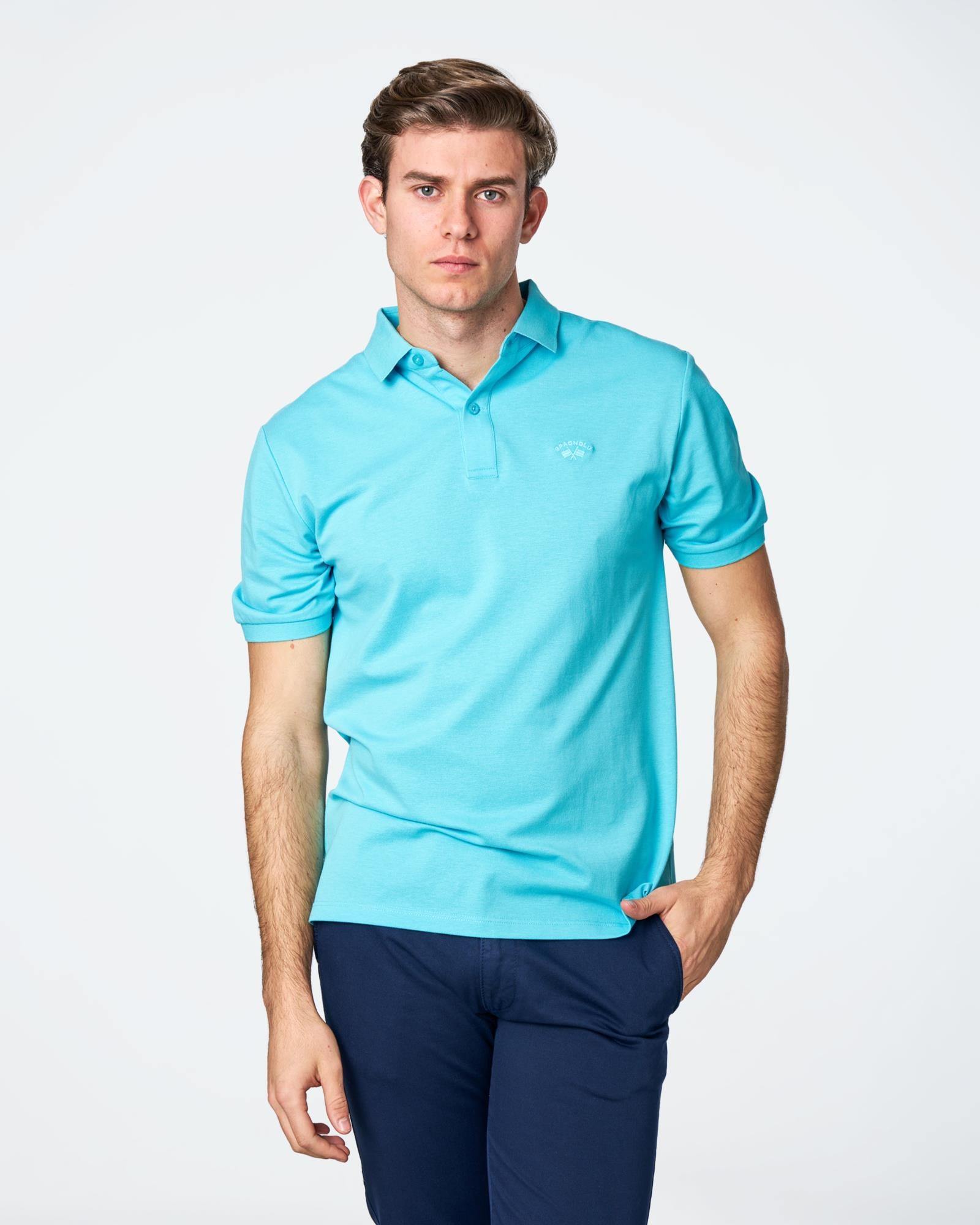 POLO DE HOMBRE PIQUE CELESTE Talla S Color AZUL CLARO REF. 000063