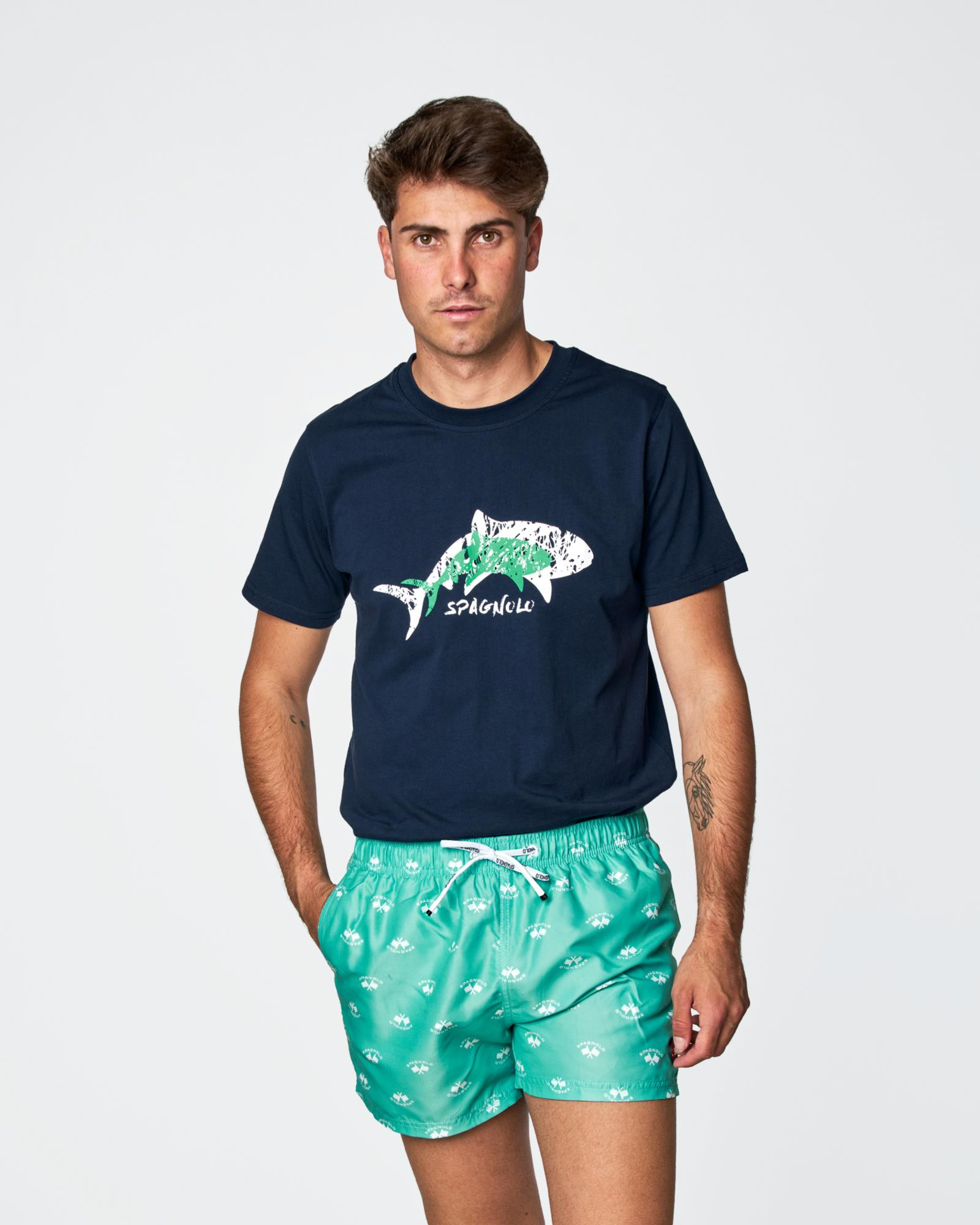 BANADOR DE HOMBRE ESTAMPADO BANDERAS VERDE AGUA Talla XS Color 007201 REF. 007201