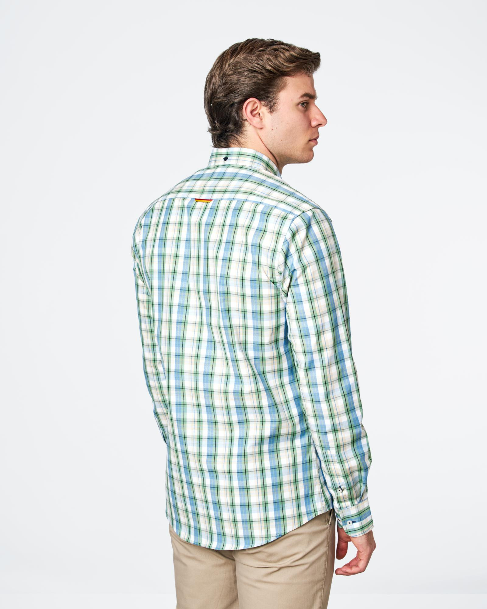CAMISA DE HOMBRE POPELIN REGULAR CUADROS MOSTAZA Talla 01 Color MOSTAZA REF. 127666