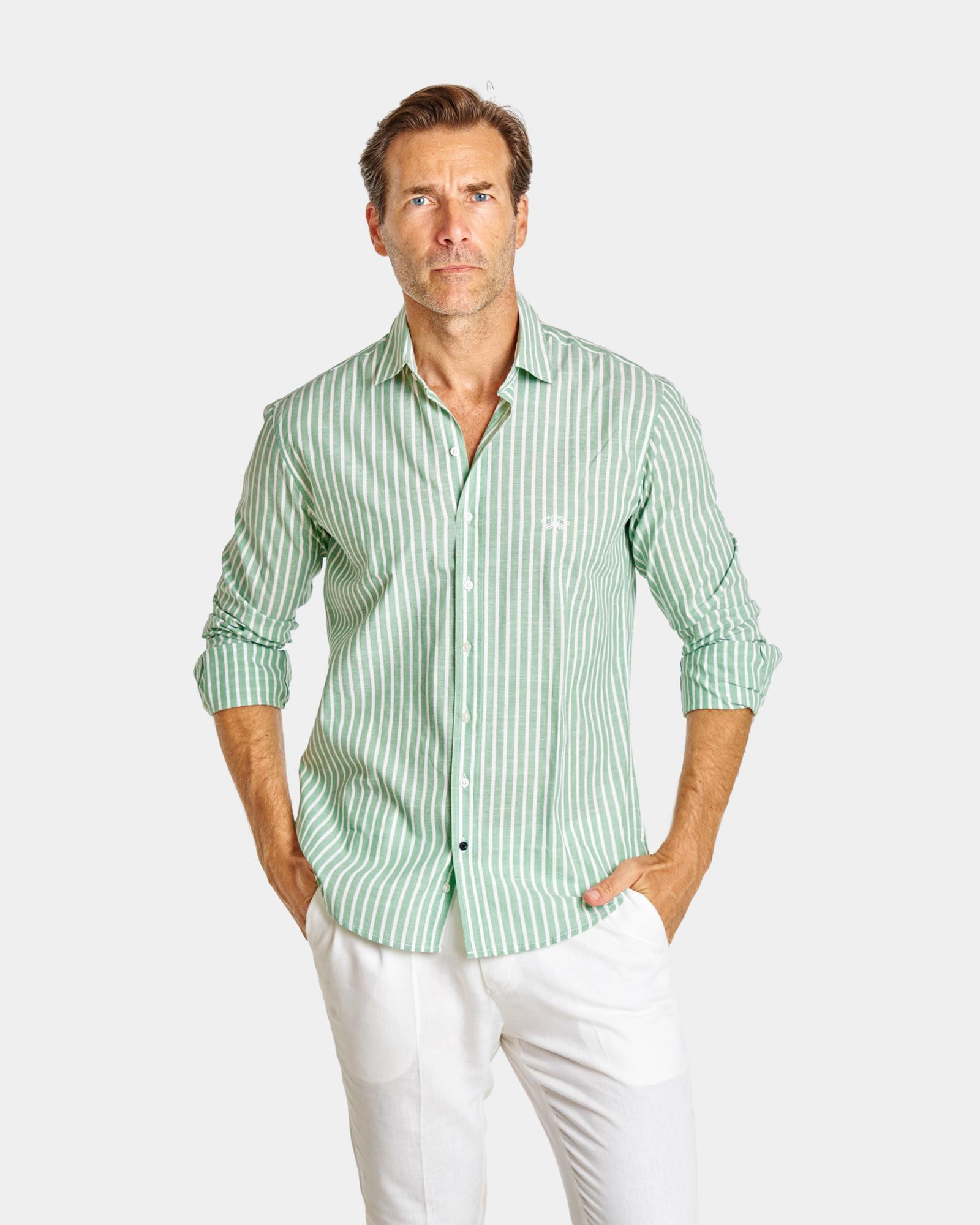 CAMISA DE HOMBRE LINO RAYAS VERDE Color 000176 REF. 000176 Talla 01